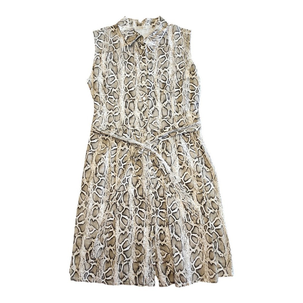 NWOT Laura Bianchi Snake Print‎ Linen Dress Womans Medium Tan Black Belted Italy